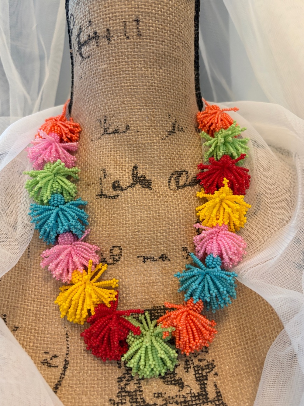 Seed Beaded Pom-Pom Necklace - Women Jewelry